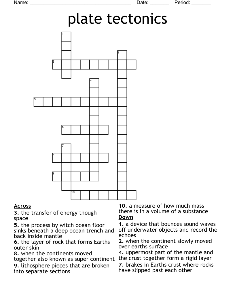 plate tectonics  Crossword
