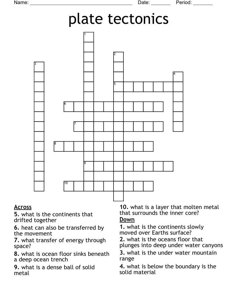 plate tectonics  Crossword
