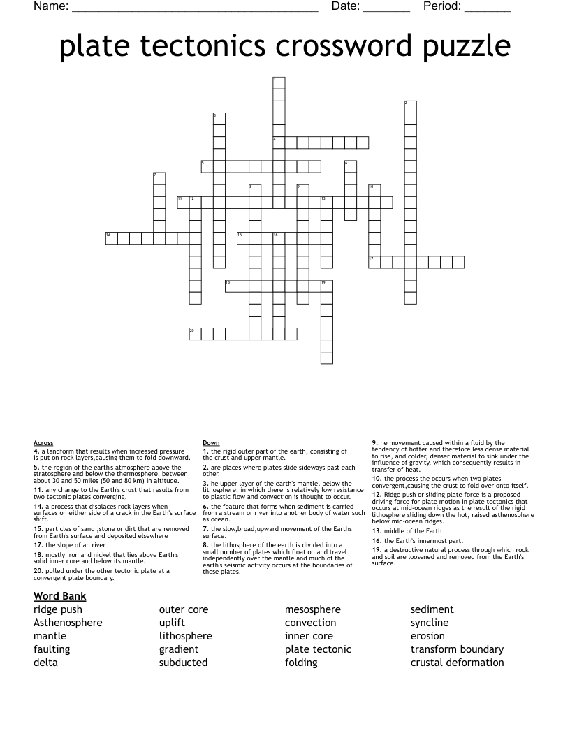 plate tectonics crossword puzzle