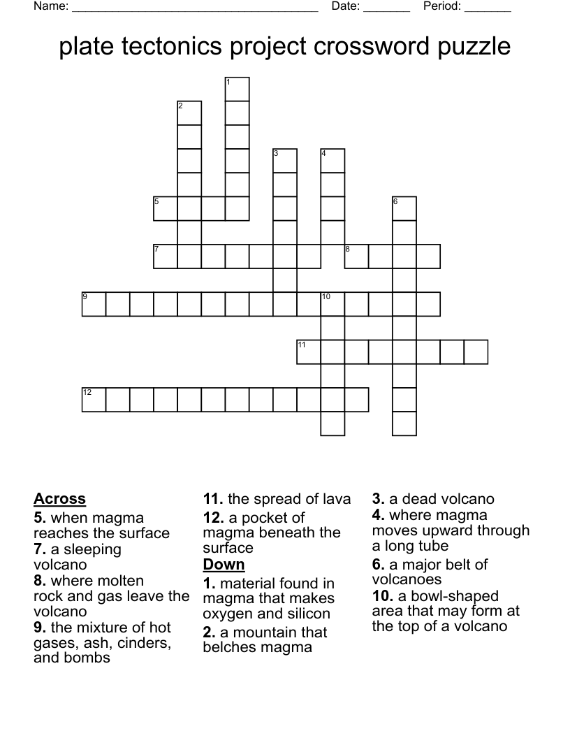 plate tectonics project crossword puzzle