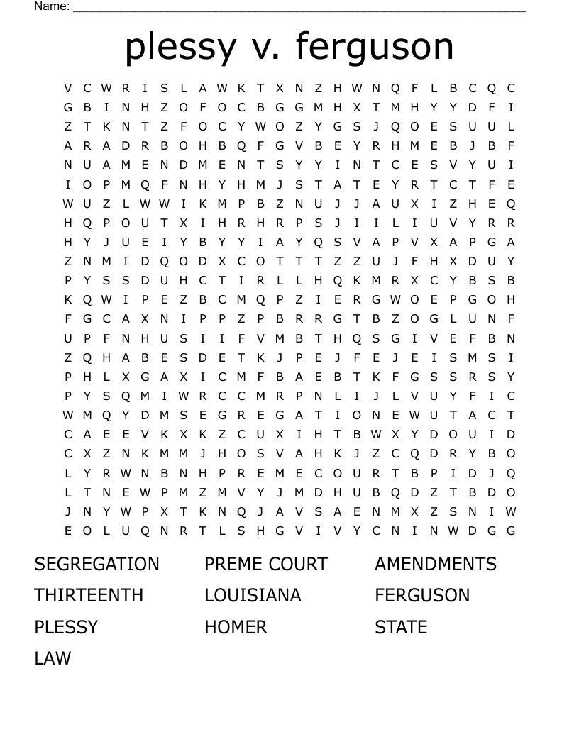 plessy v. ferguson Word Search
