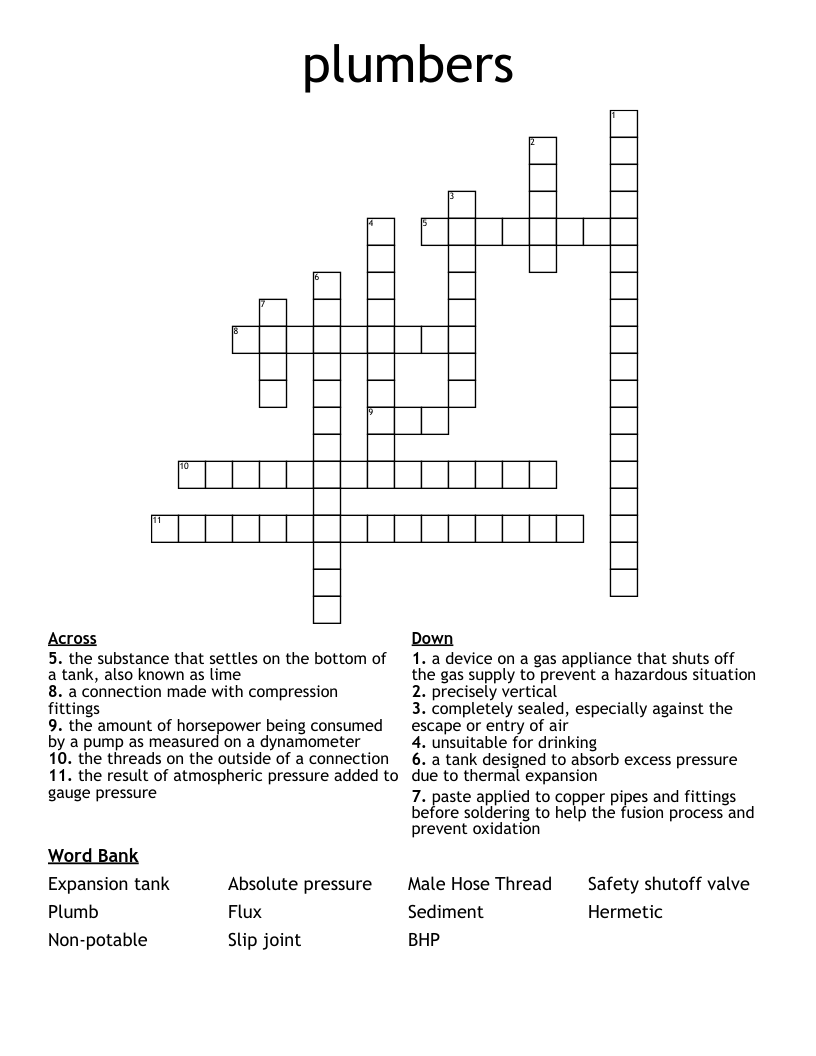 plumbers Crossword