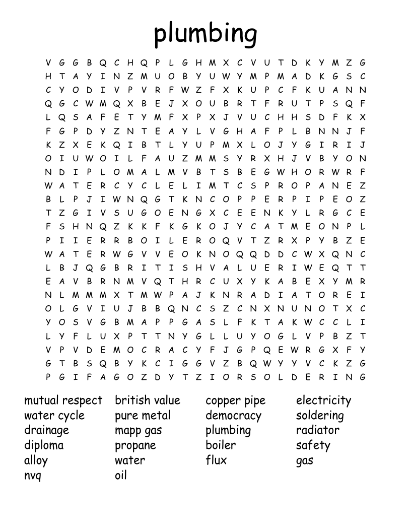 plumbing Word Search