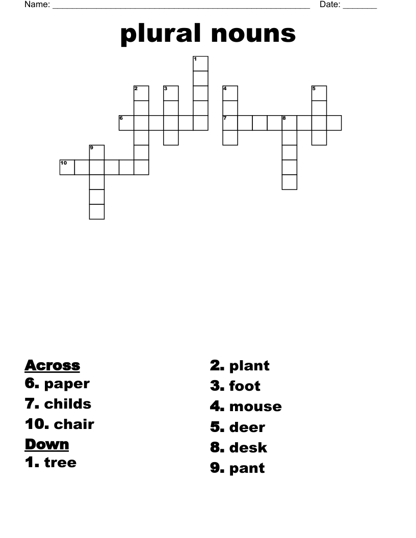 plural nouns Crossword