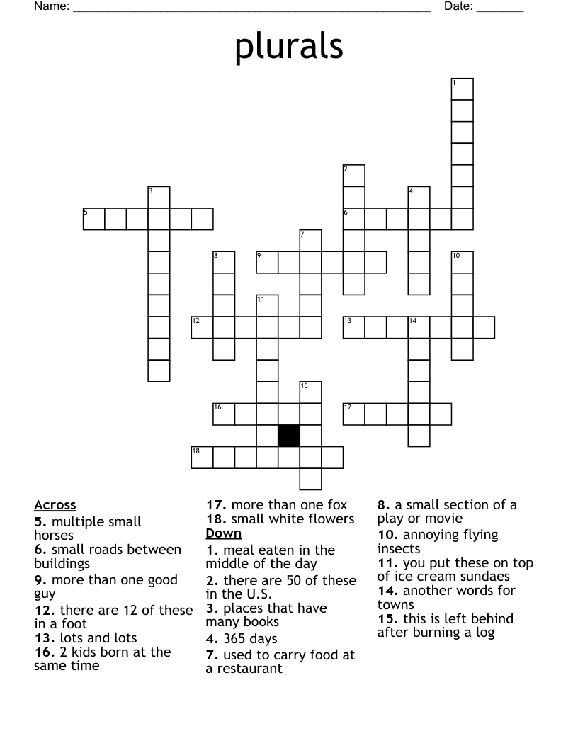 plurals Crossword