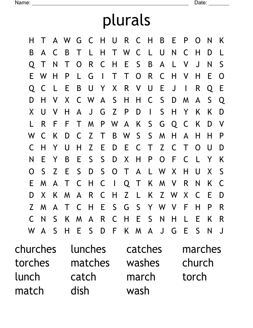 plurals Word Search