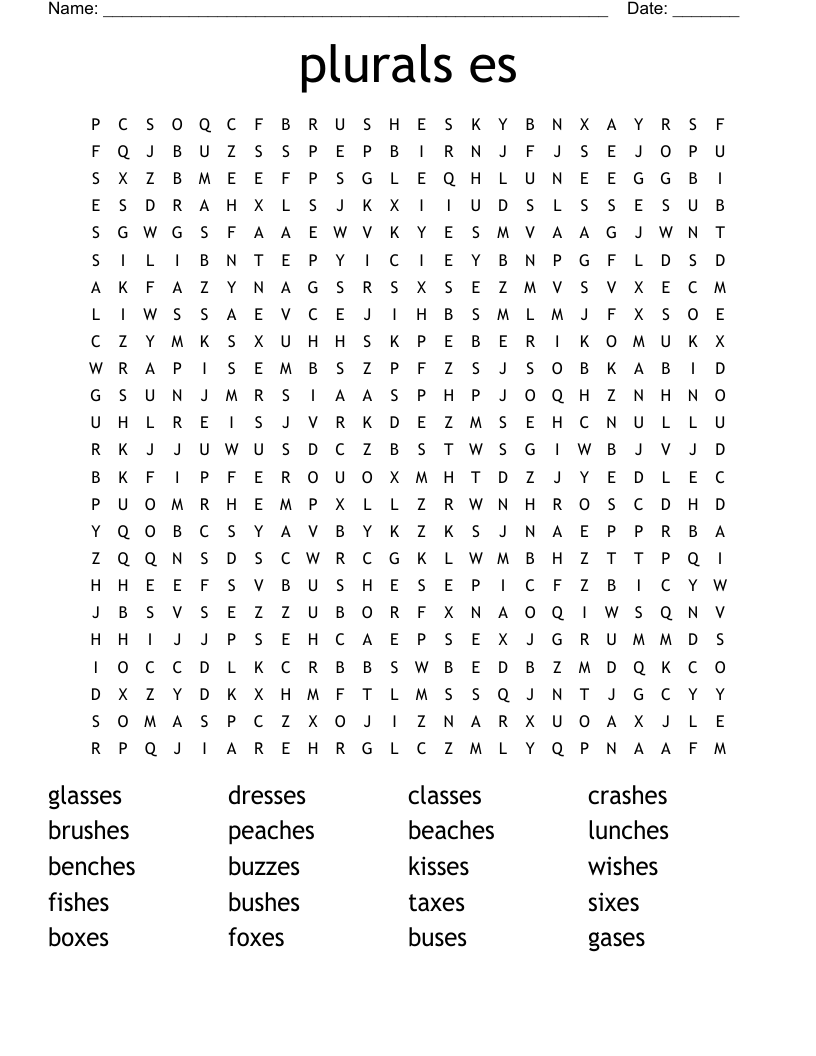 plurals es Word Search