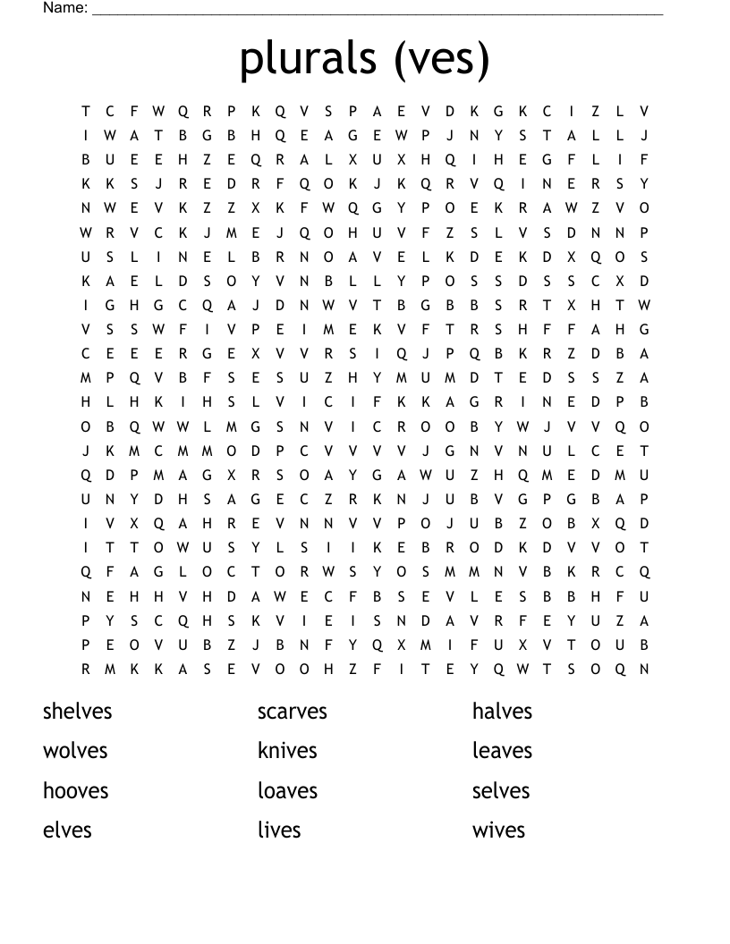 plurals (ves) Word Search