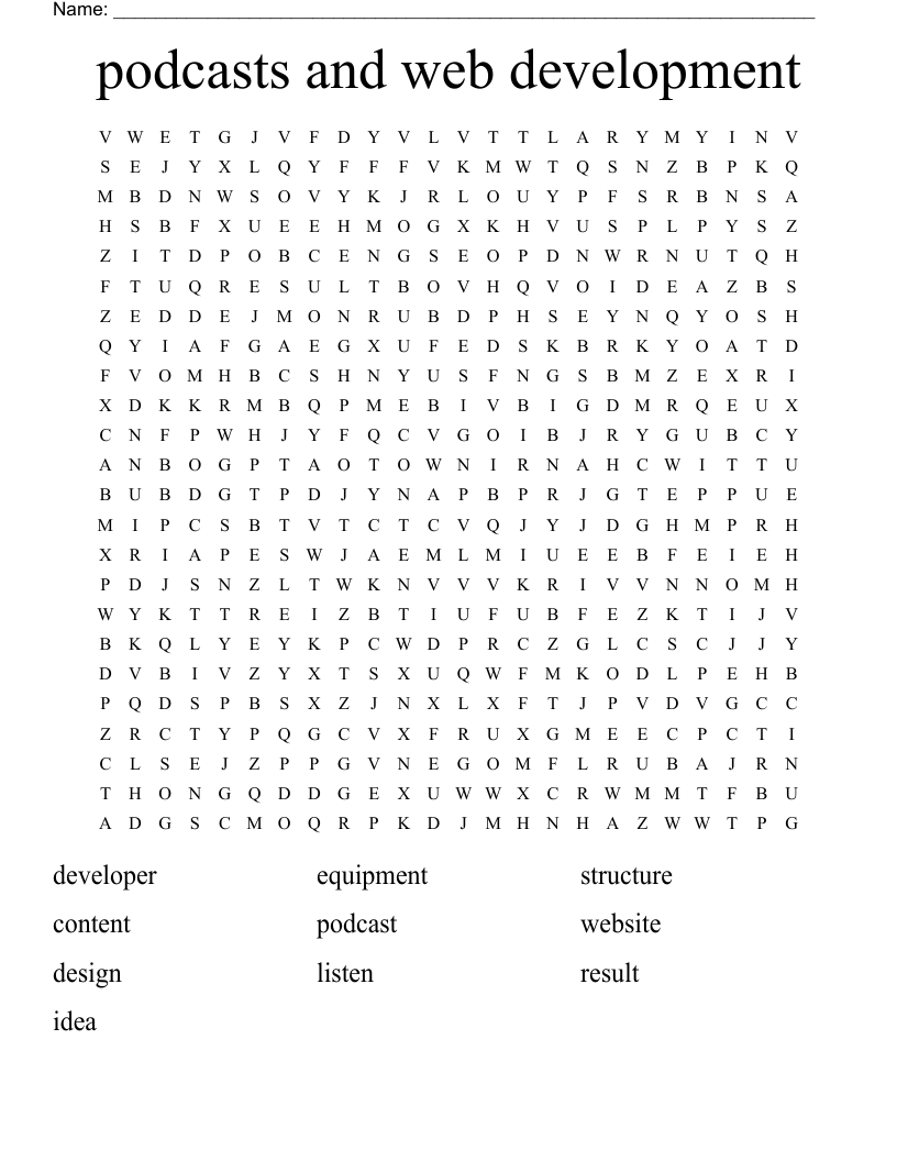 podcasts and web development Word Search