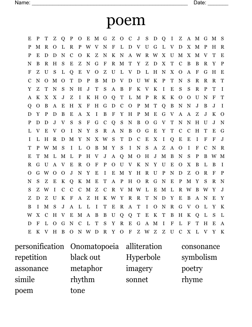 poem  Word Search