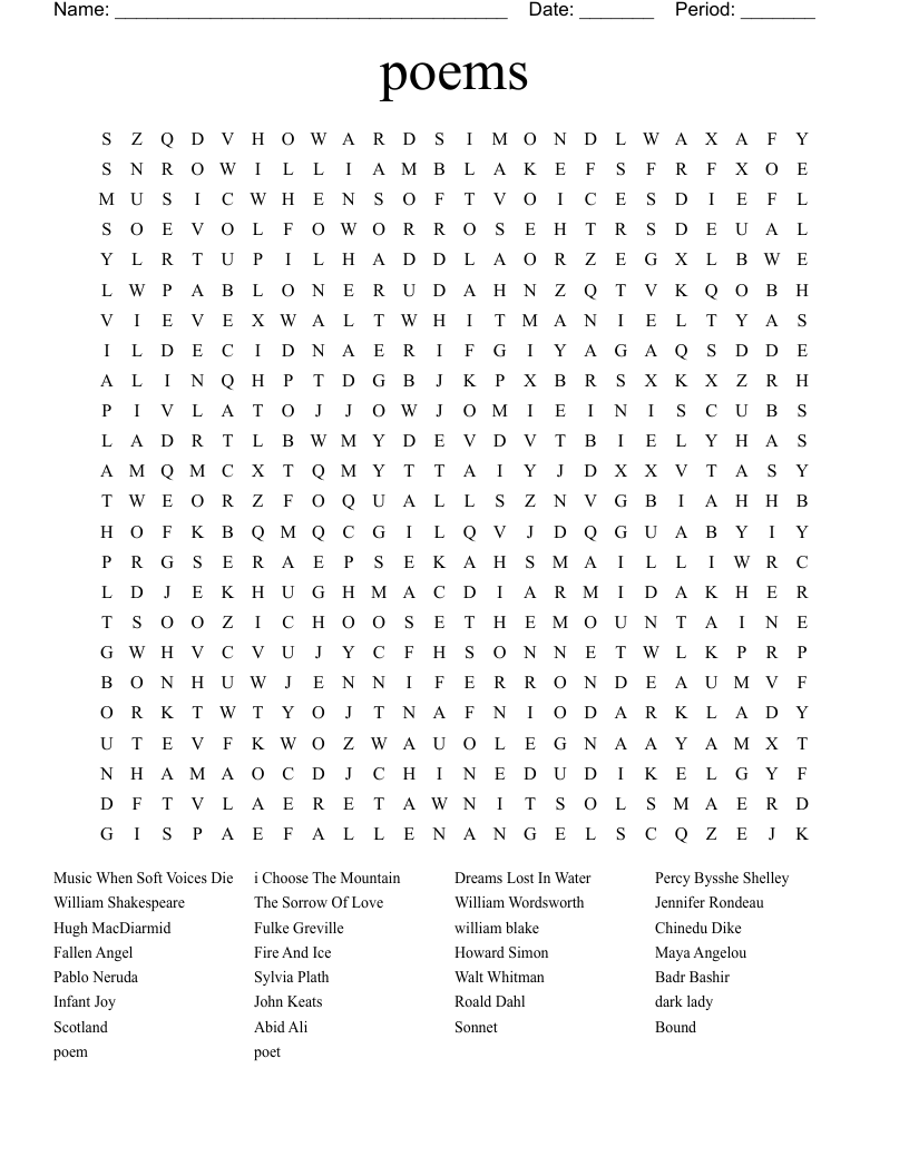 poems Word Search