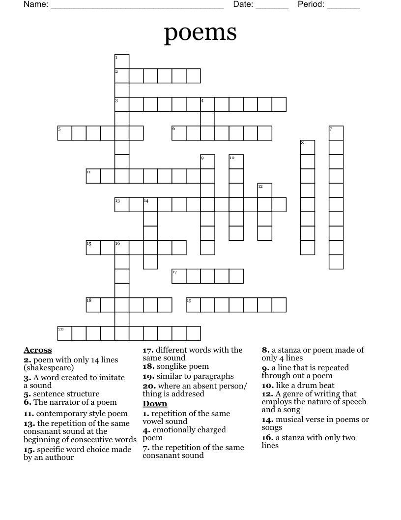 poems Crossword