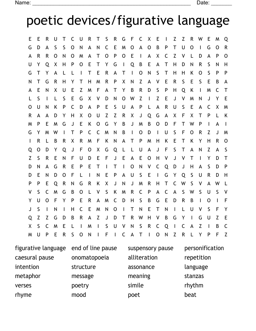 poetic devices/figurative language Word Search