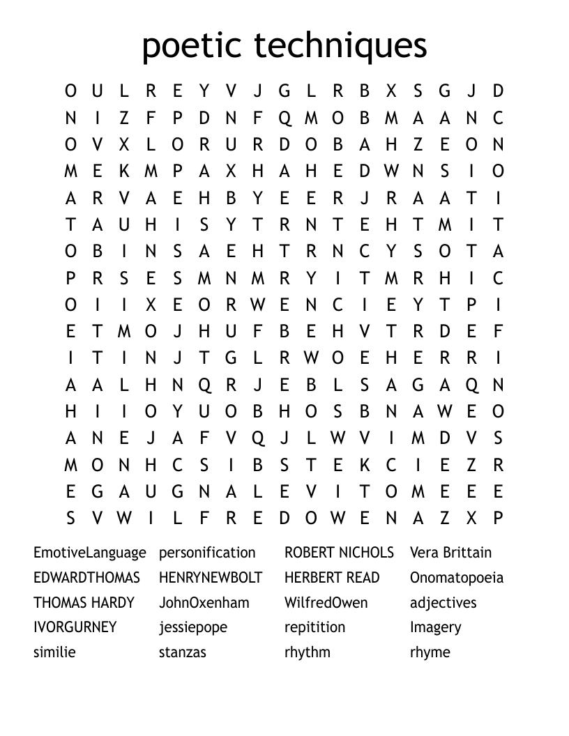 poetic techniques Word Search