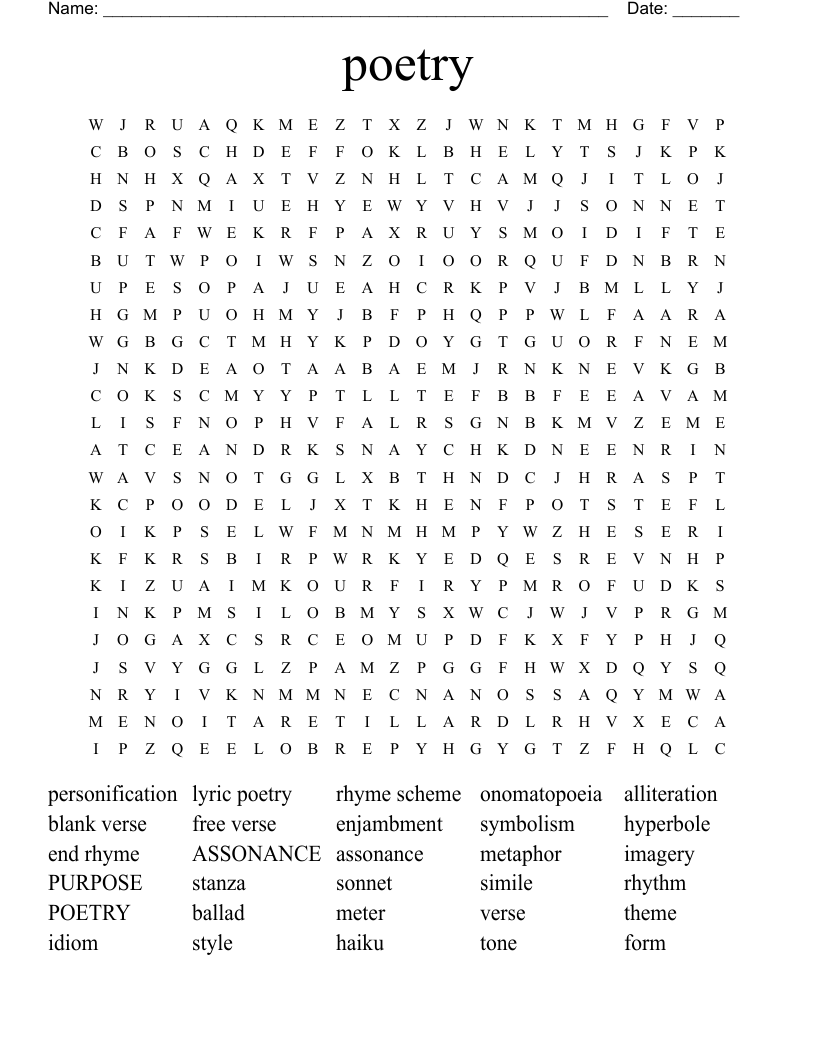 poetry Word Search