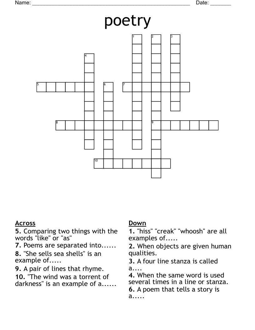 poetry Crossword