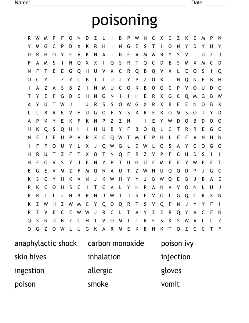poisoning  Word Search