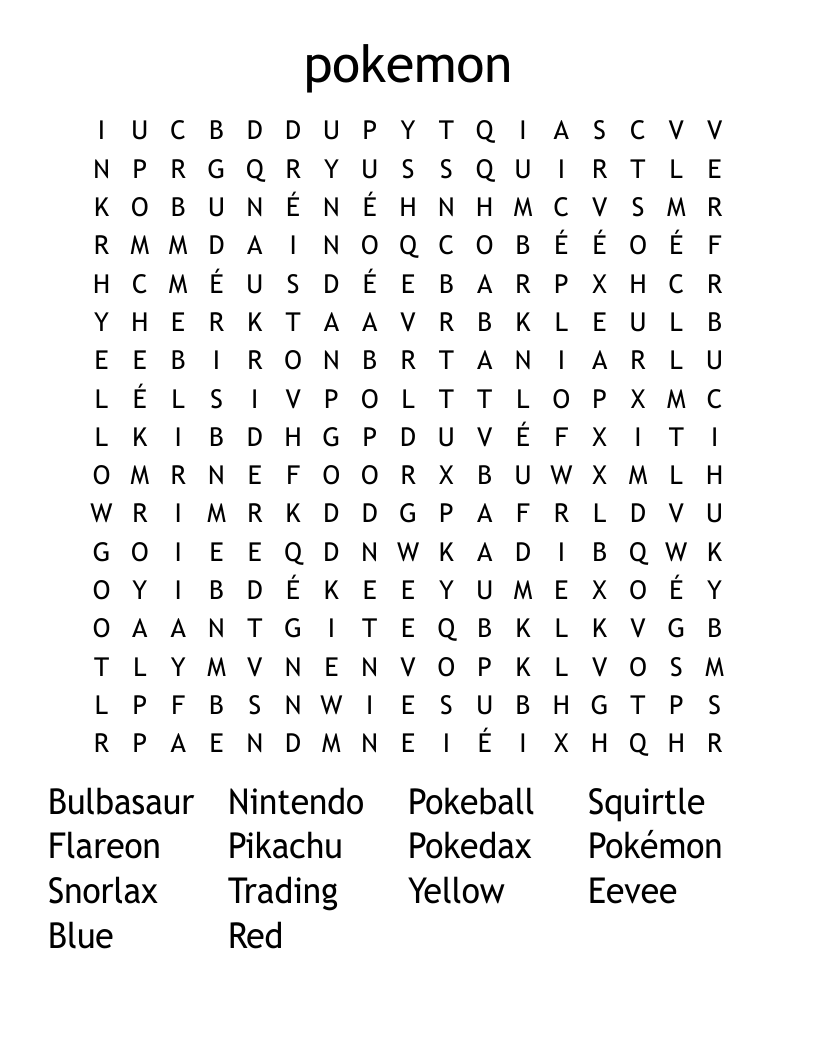 pokemon Word Search