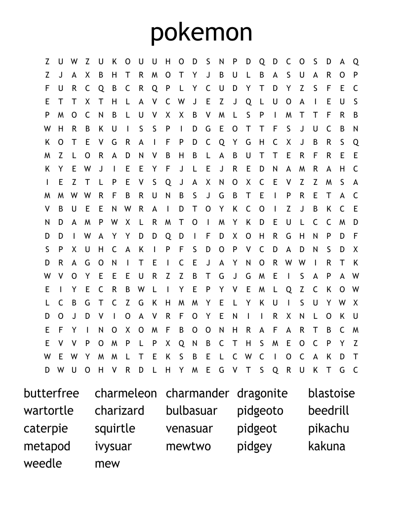 pokemon Word Search