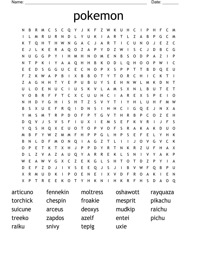 pokemon Word Search