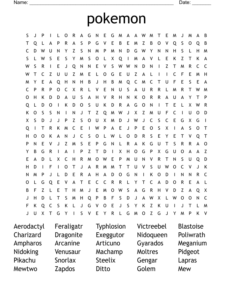 pokemon Word Search