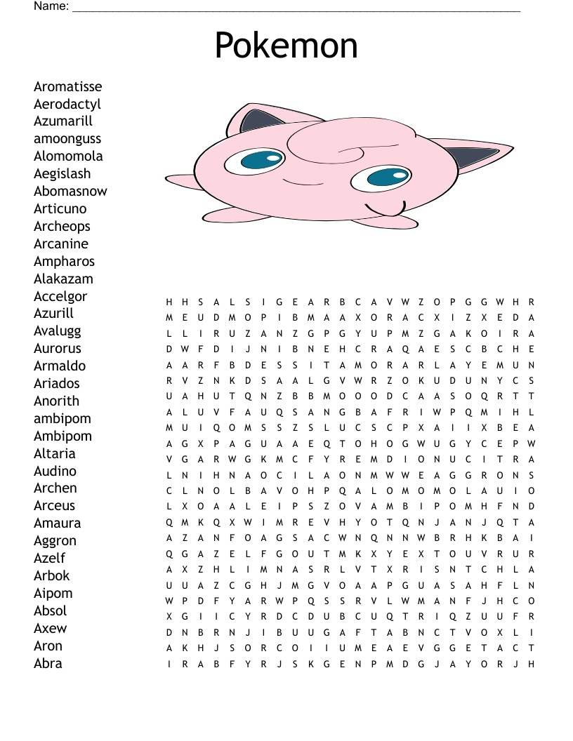 Pokemon Word Search