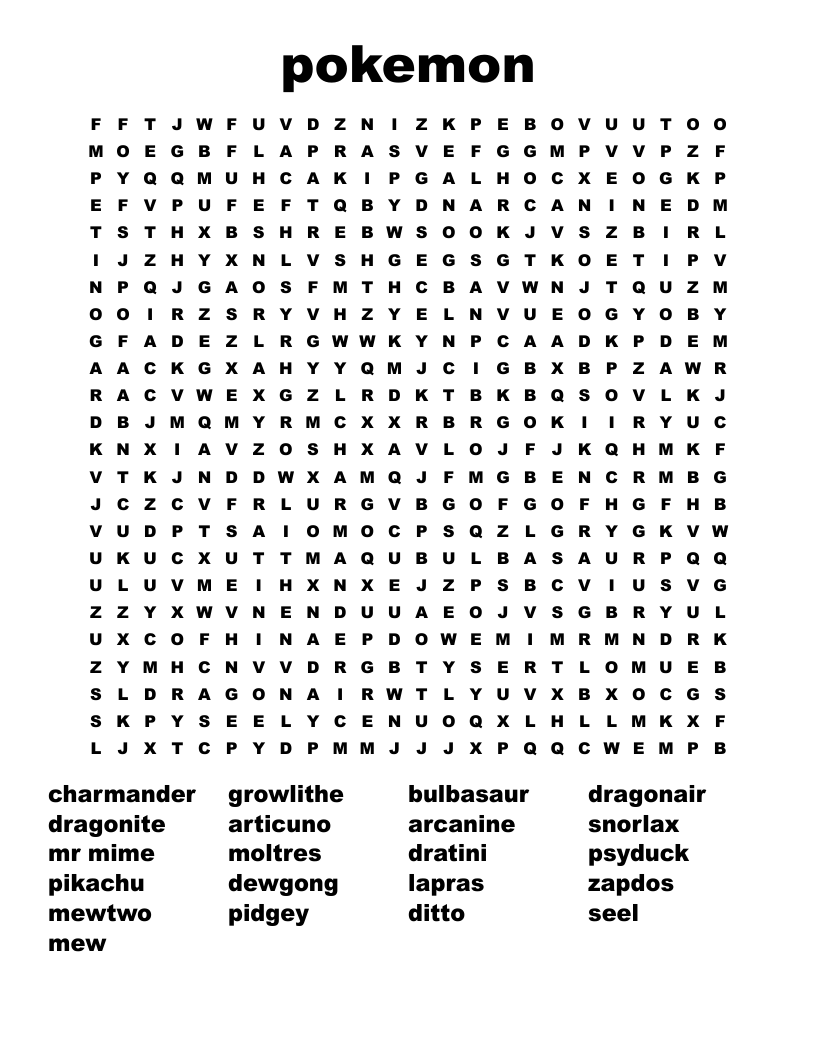 pokemon Word Search