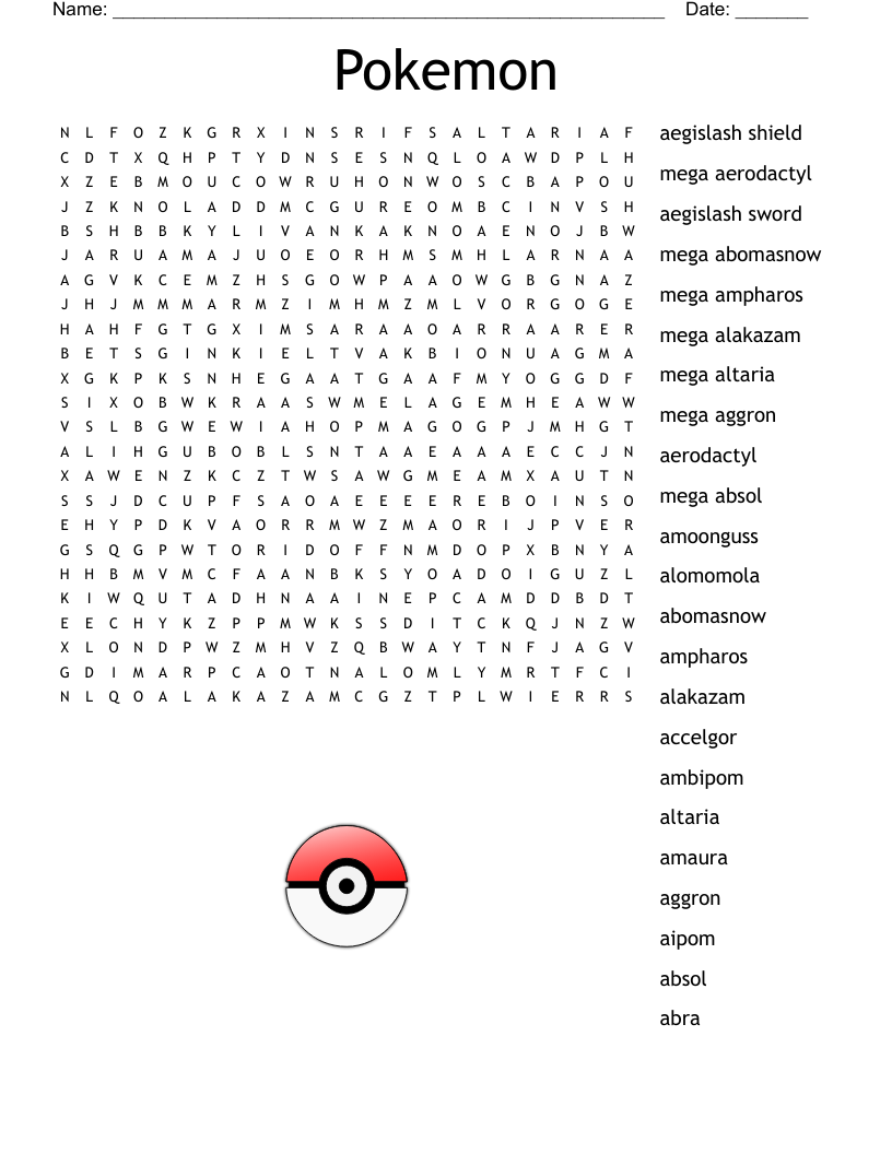 Pokemon Word Search
