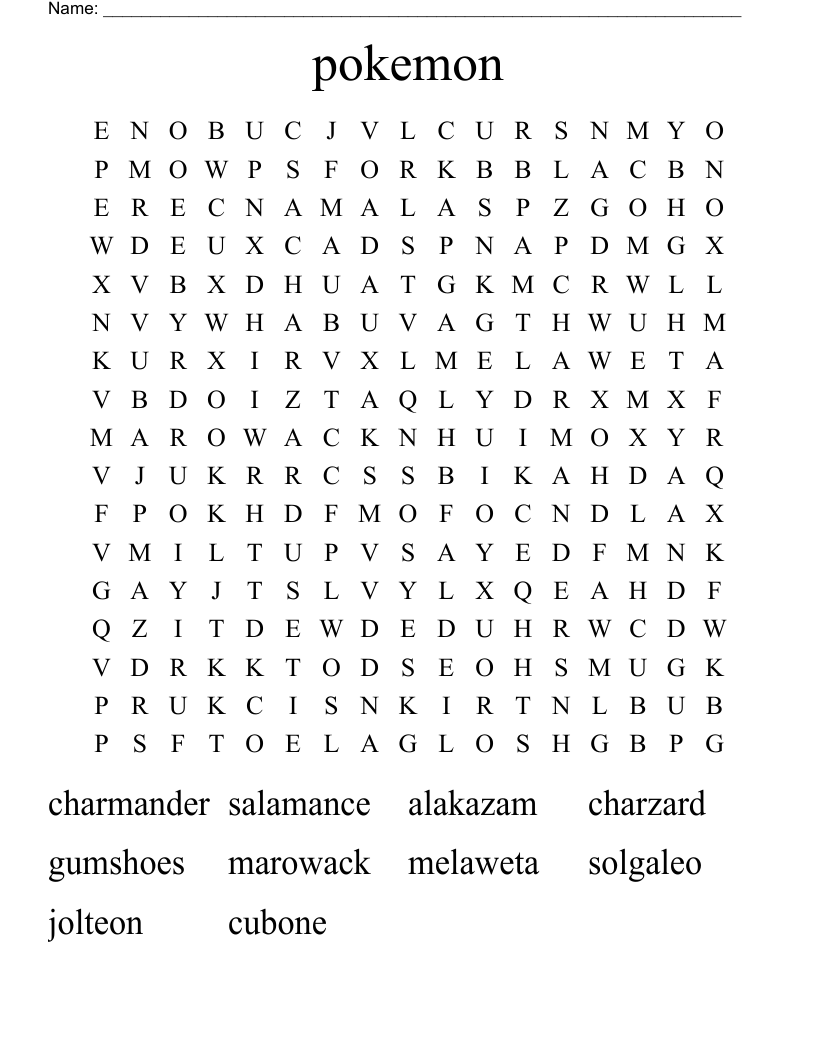 pokemon Word Search