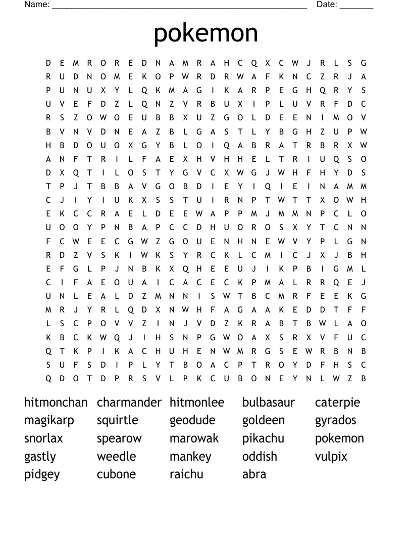 pokemon Word Search