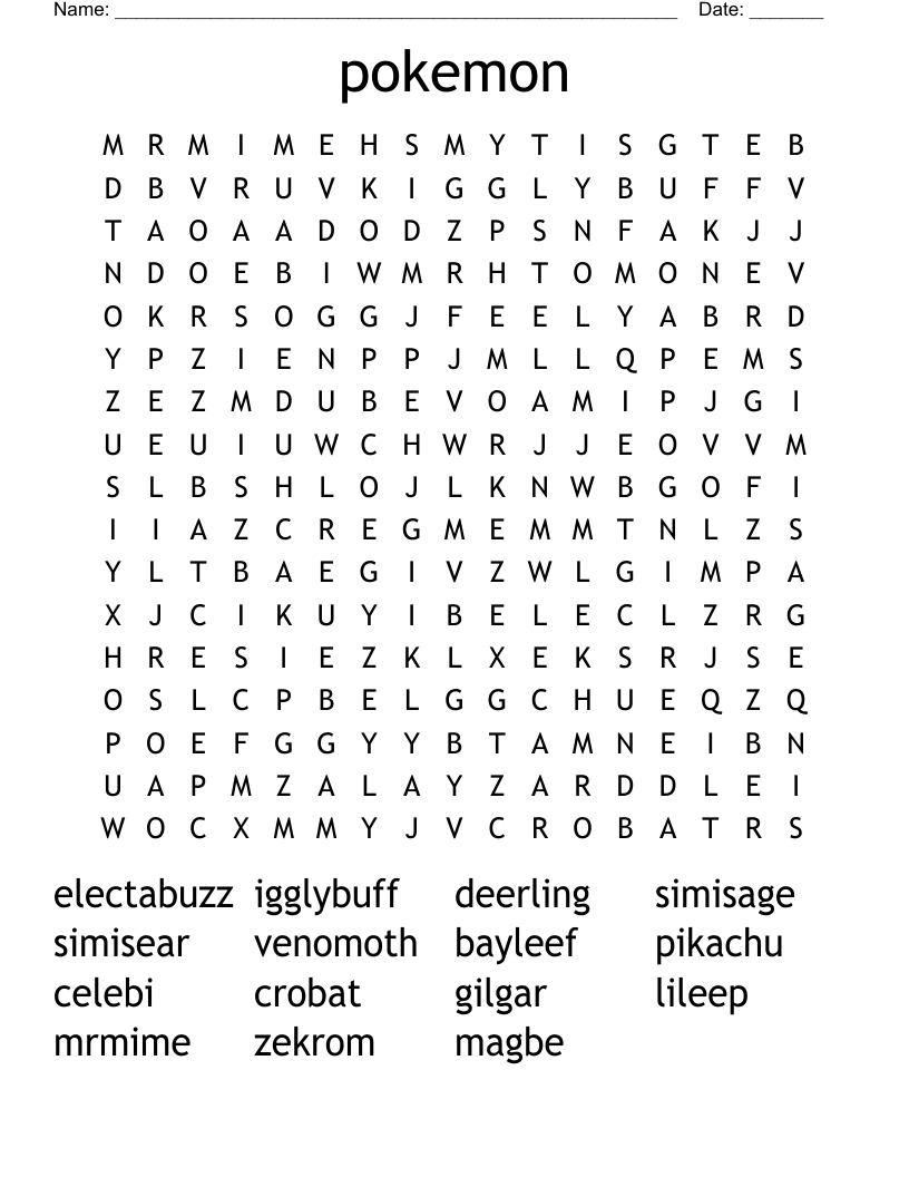 pokemon Word Search