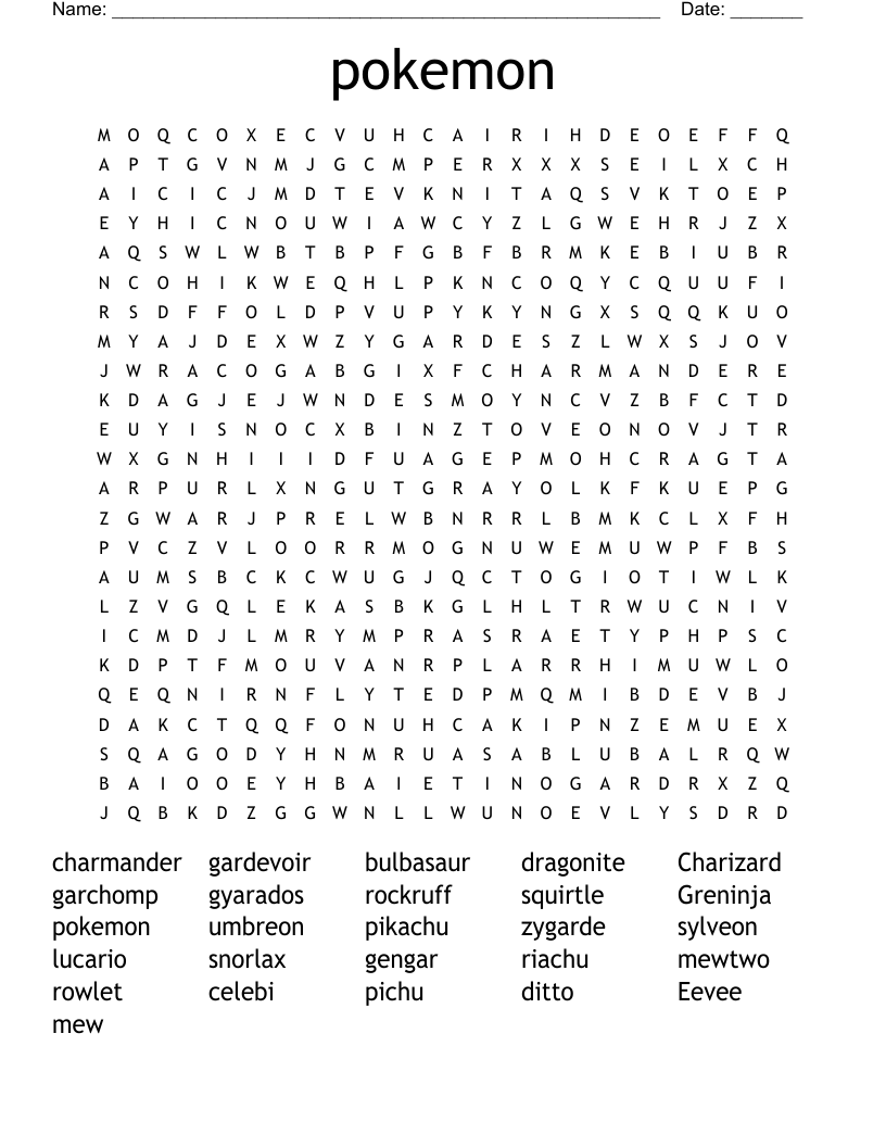 pokemon Word Search
