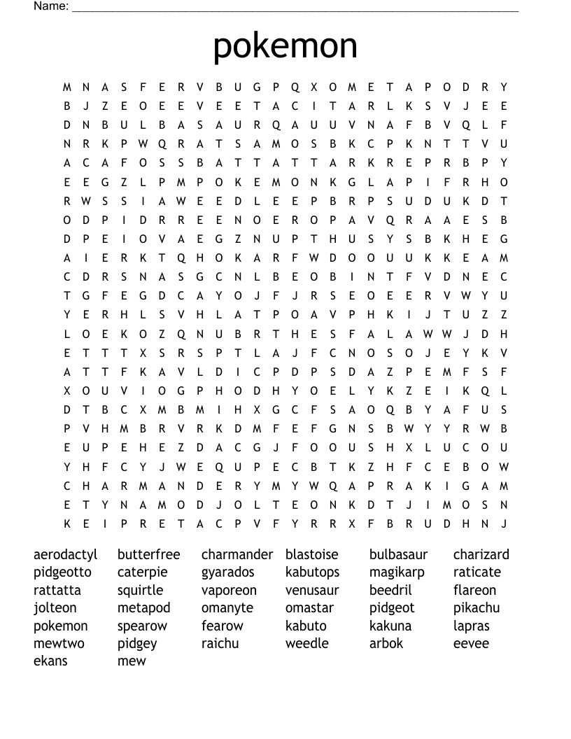 pokemon Word Search