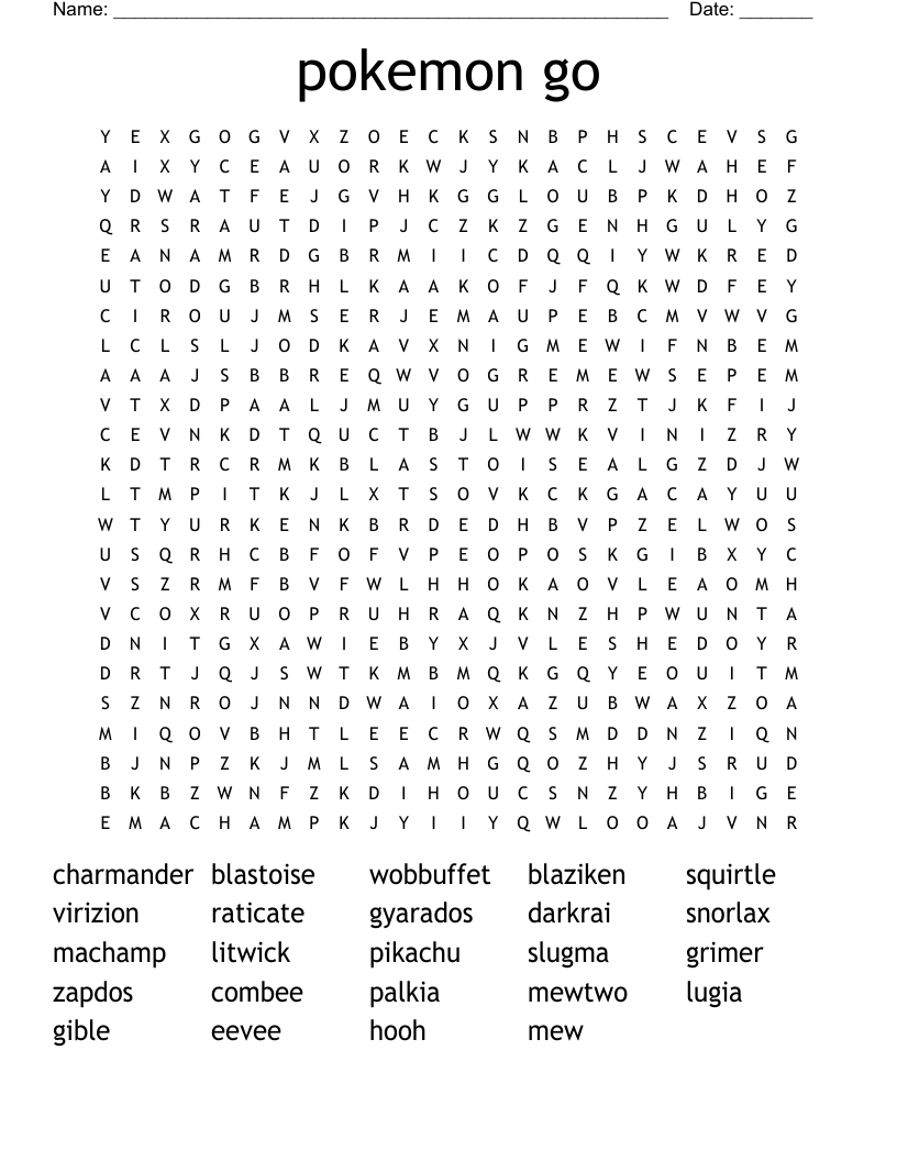 pokemon go Word Search