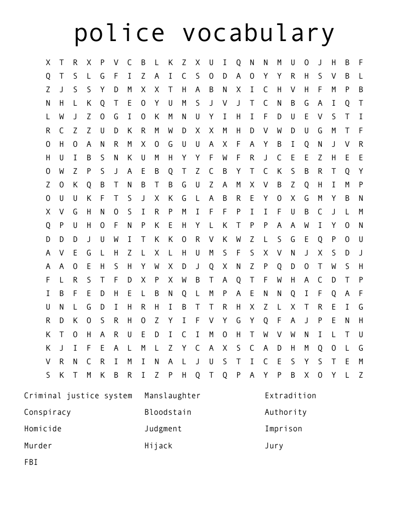 police vocabulary Word Search