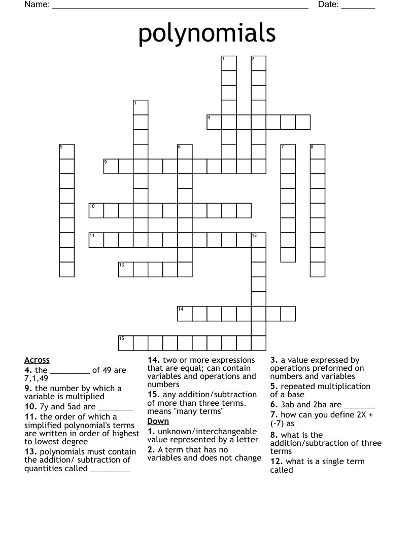 polynomials Crossword
