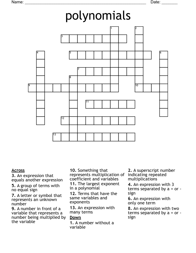 polynomials Crossword