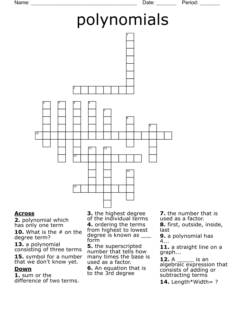 polynomials  Crossword