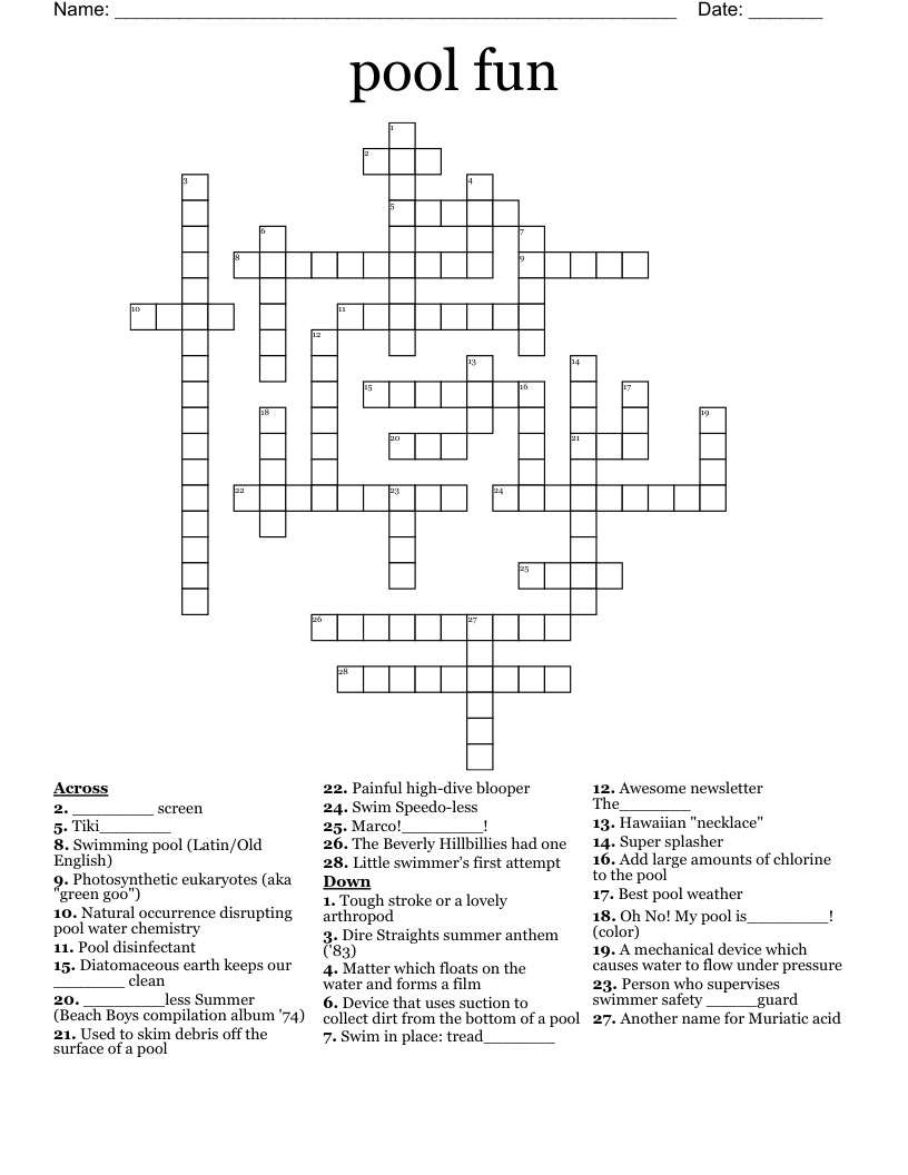 pool fun Crossword