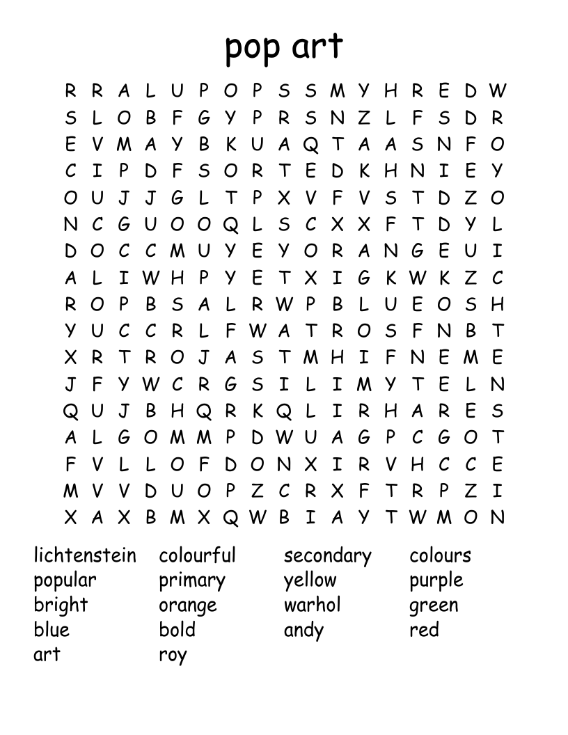 pop art Word Search