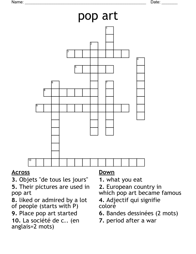 pop art Crossword