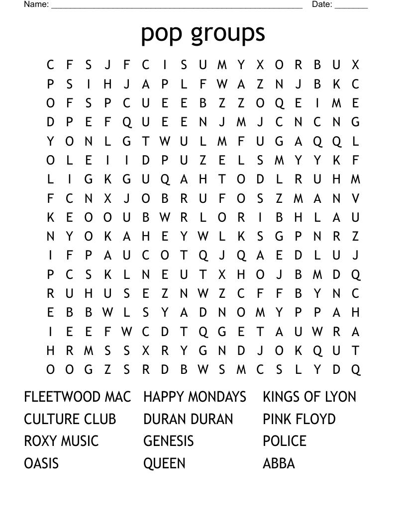 pop groups Word Search