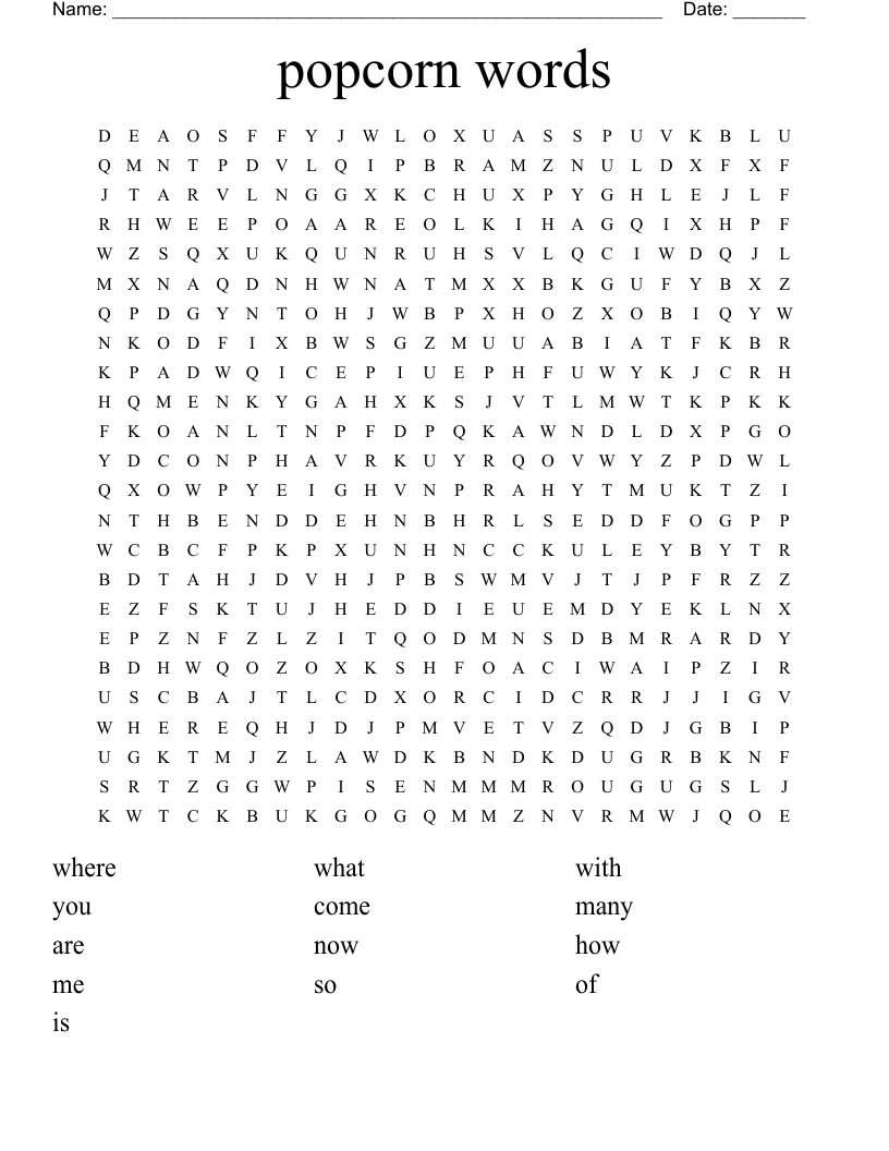 popcorn words Word Search