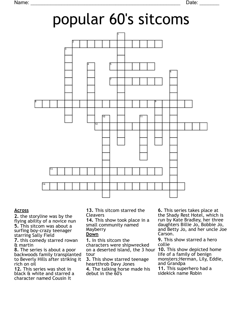 popular 60's sitcoms Crossword
