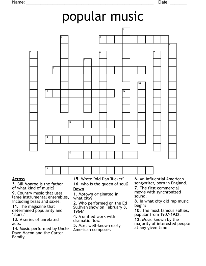 popular music Crossword