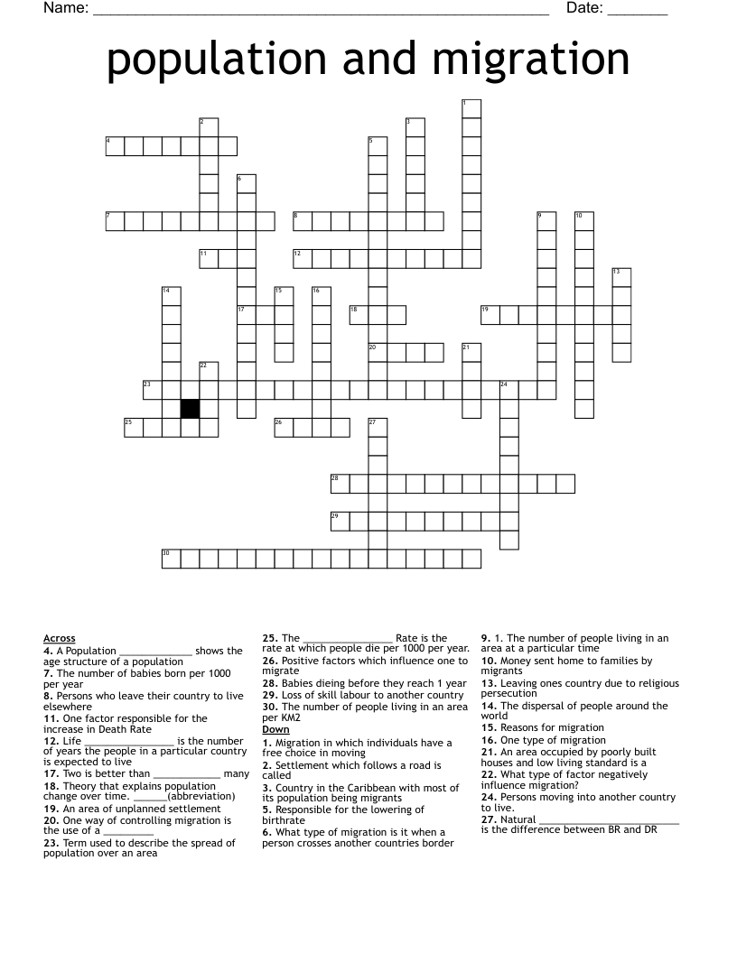 population and migration Crossword