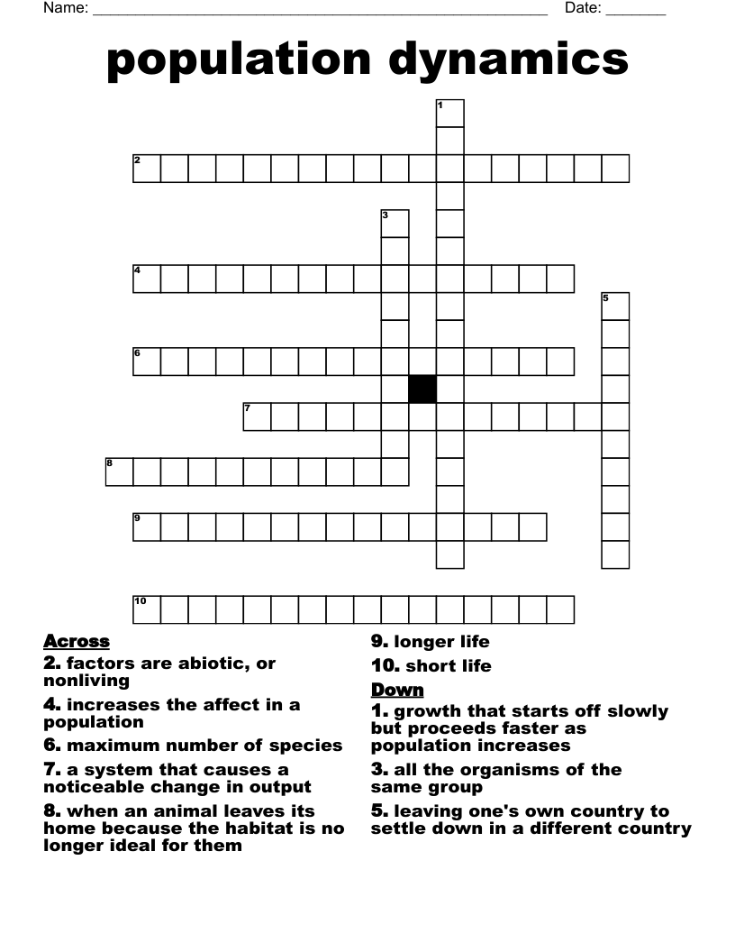 population dynamics  Crossword