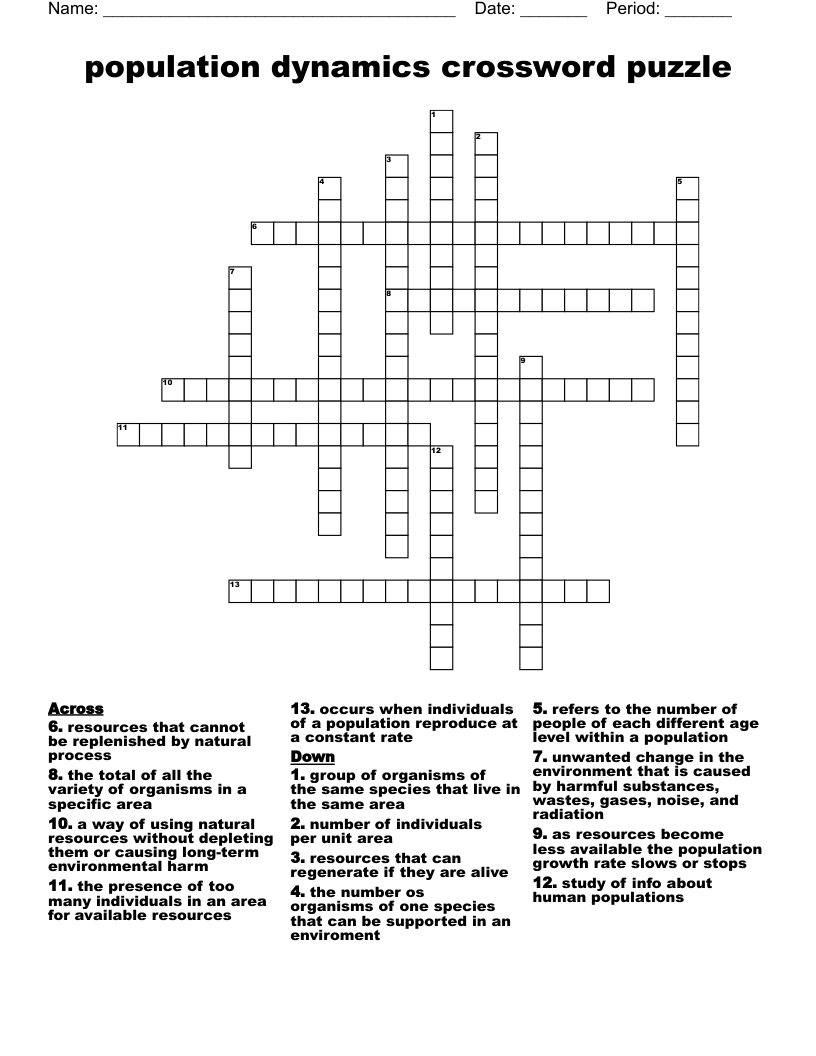 population dynamics crossword puzzle