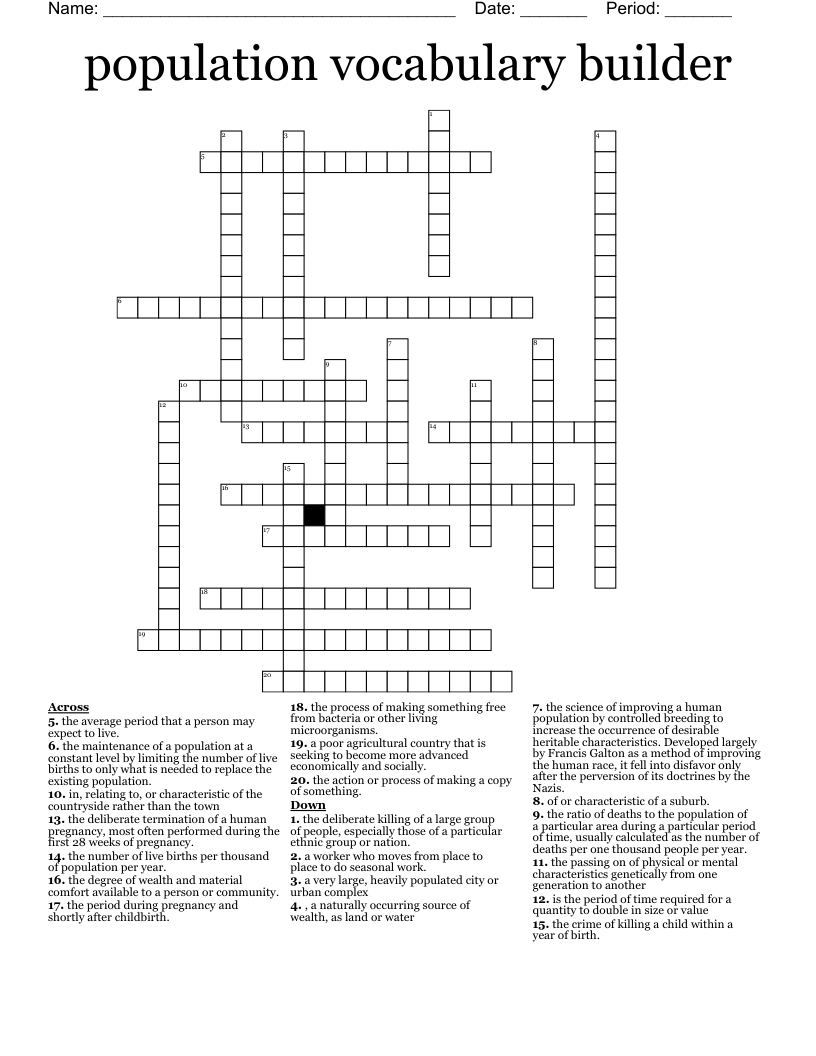 population vocabulary builder Crossword