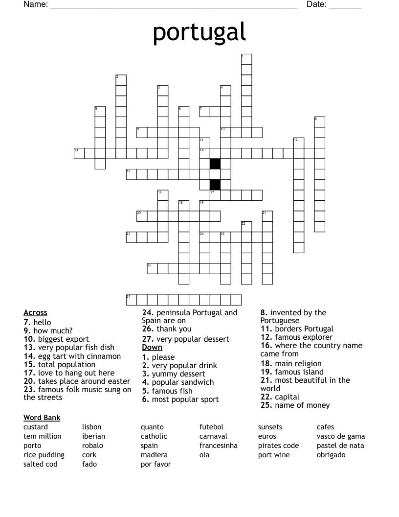 portugal Crossword